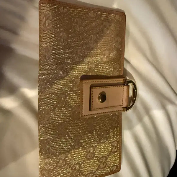 [BUNJANG] Gucci Abbey Continental Wallet Gold Metallic Canvas / 구찌 애비 컨티넨탈 장지갑