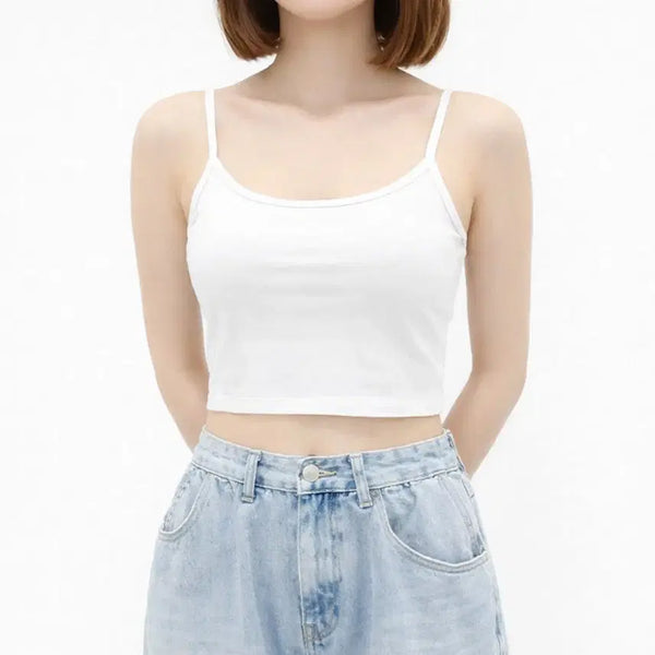 [BUNJANG] Women's Plus Size Spandex Layered Crop Cami 2-Piece Set (White) / [새상품/4,500원] 빅사이즈 여성 스판 레이어드 이너 크롭 끈나시 2P세트(화이트)