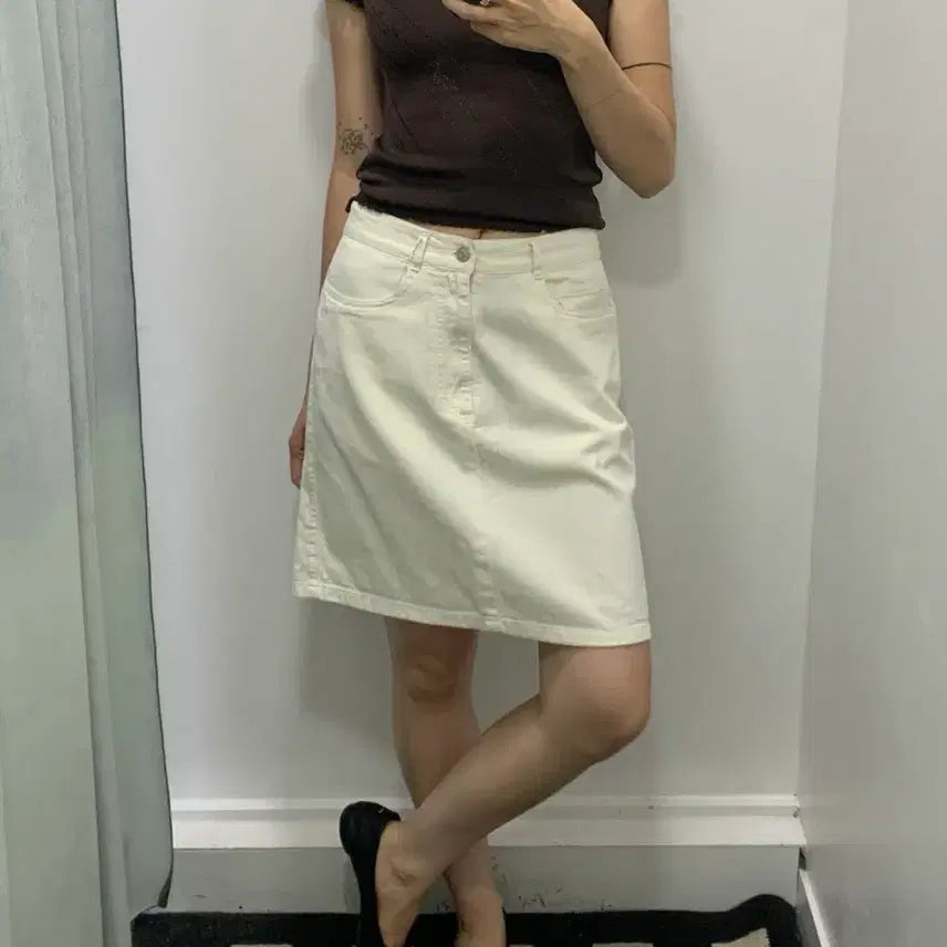 [BUNJANG] Ralph Lauren Ivory Midi Skirt / 랄프로렌 아이보리 미디스커트