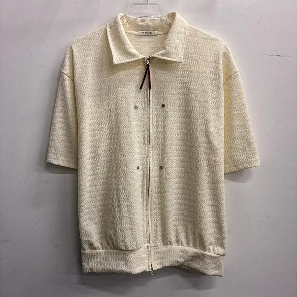 [BUNJANG] Two-Way Textured Short-Sleeve Zip-Up Cardigan / [새상품] 투웨이 텍스쳐 반팔 집업 가디건 (FREE) AF608