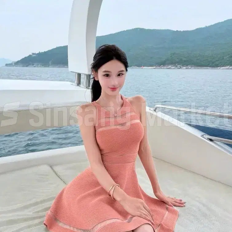 [BUNJANG] Pleated See-Through Sleeveless Dress for Formal Occasions, Parties, Vacations, and Office Wear / [빠른발송] 주름 시스루 민소매 원피스 하객룩 파티 바캉스 오피스