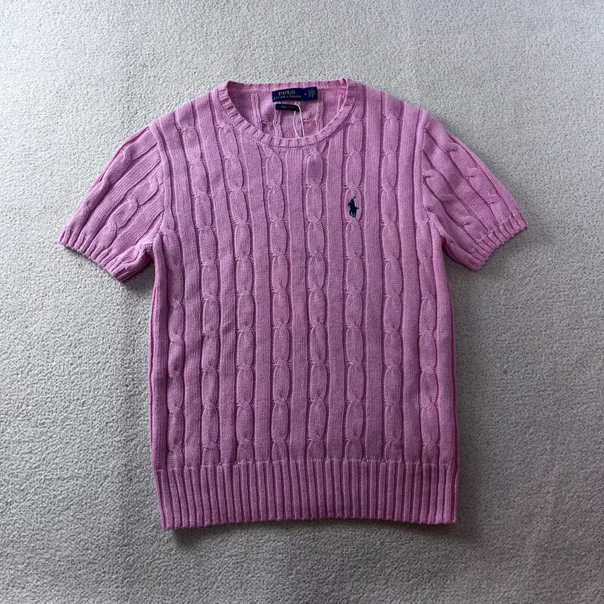 [BUNJANG] Polo Ralph Lauren Pink Cable Knit Short Sleeve Sweater (W 95) / W 95 폴로랄프로렌 핑크 꽈배기 반팔 니트 #264