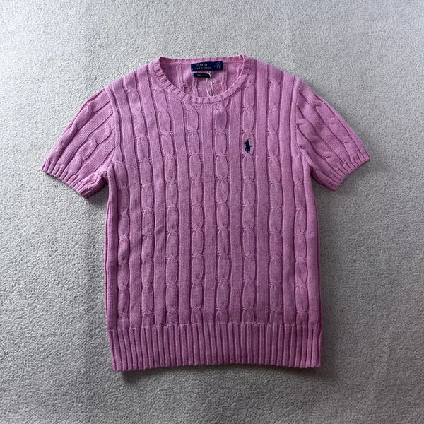 [BUNJANG] Polo Ralph Lauren Pink Cable Knit Short Sleeve Sweater (W 95) / W 95 폴로랄프로렌 핑크 꽈배기 반팔 니트 #264