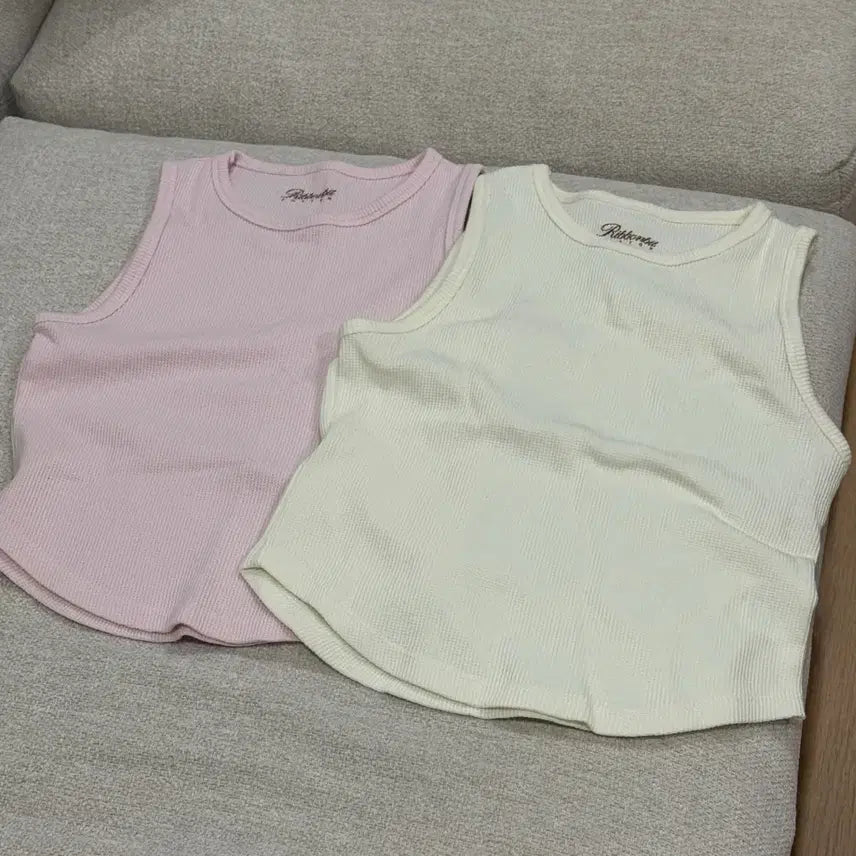 [BUNJANG] Ribbon Light Waffle Tank Top Bundle Set / 리본빛 와플 나시 2종 일괄판매