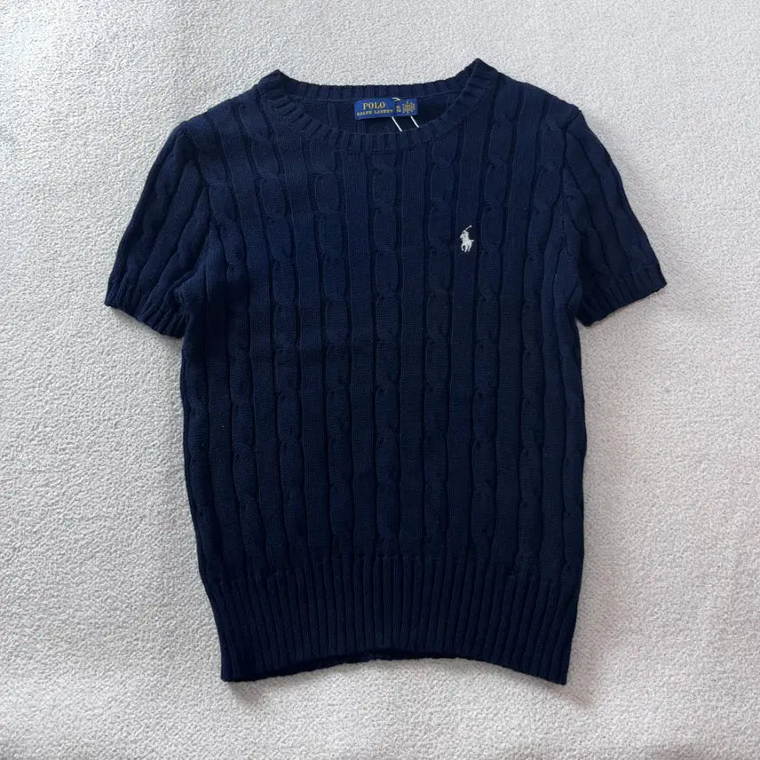 [BUNJANG] Polo Ralph Lauren Navy Cable Knit Short Sleeve Sweater / W 100 폴로랄프로렌 네이비 꽈배기 반팔 니트 #265