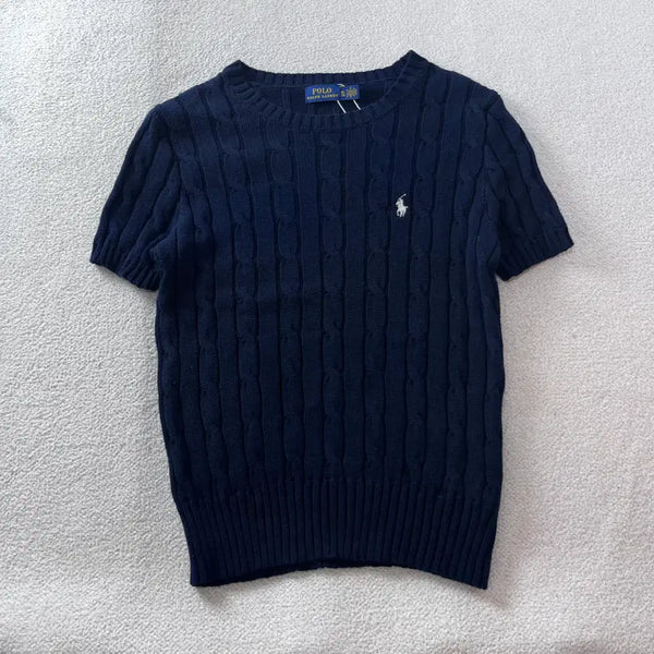 [BUNJANG] Polo Ralph Lauren Navy Cable Knit Short Sleeve Sweater / W 100 폴로랄프로렌 네이비 꽈배기 반팔 니트 #265