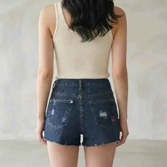 [BUNJANG] Denim Patchwork Hot Pants - Size S / 백포켓 패치워크 핫팬츠 S. 새상품