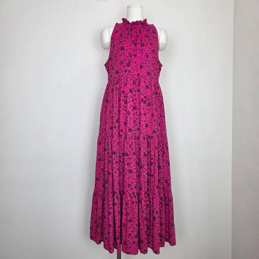 [BUNJANG] Universal Thread India Cotton Tiered Maxi Dress Fuchsia Pink / 인디아 코튼 핫핑크 티어드 롱 원피스 미국빈티지
