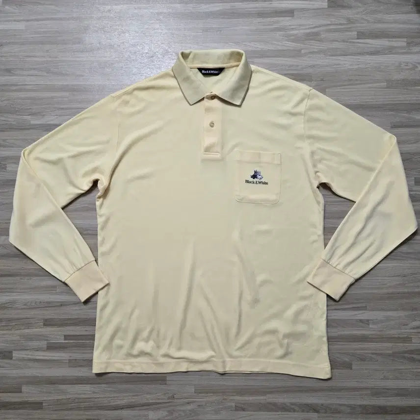 [BUNJANG] Black & White Long Sleeve Polo Shirt Yellow / 105) 블랙앤화이트 긴팔 카라티 옐로우