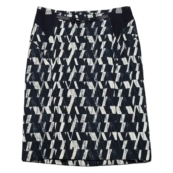 [BUNJANG] Jigott Black Pattern Belted Skirt / 지고트 블랙 패턴 벨티드 스커트 67-88
