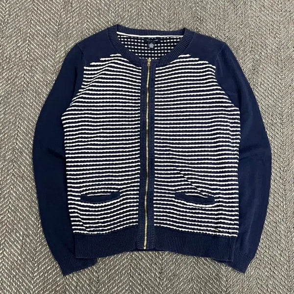 [BUNJANG] Tommy Hilfiger Striped Knit Full Zip Jacket / 타미힐피거 스트라이프 니트집업 v5359