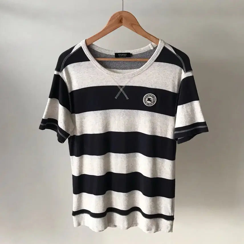 [BUNJANG] Burberry Logo Patch Stripe Short Sleeve T-Shirt / 버버리 로고 패치 단가라 반팔