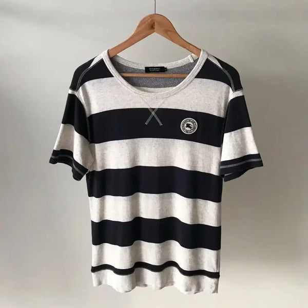 [BUNJANG] Burberry Logo Patch Stripe Short Sleeve T-Shirt / 버버리 로고 패치 단가라 반팔