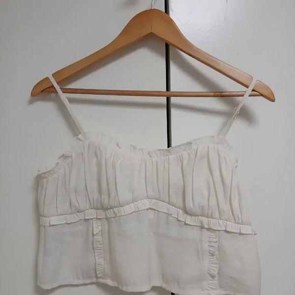 [BUNJANG] Pyoungthing Frill Bustier Cami Blouse Ivory / 프영띵 프릴 뷔스티에 나시 블라우스 아이보리