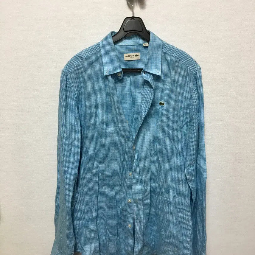 [BUNJANG] Lacoste Men's 100% Linen Fine Check Shirt / 라코스테 남성 마100% 잔체크 남방 셔츠
