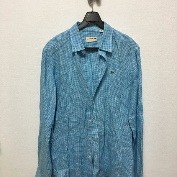 [BUNJANG] Lacoste Men's 100% Linen Fine Check Shirt / 라코스테 남성 마100% 잔체크 남방 셔츠