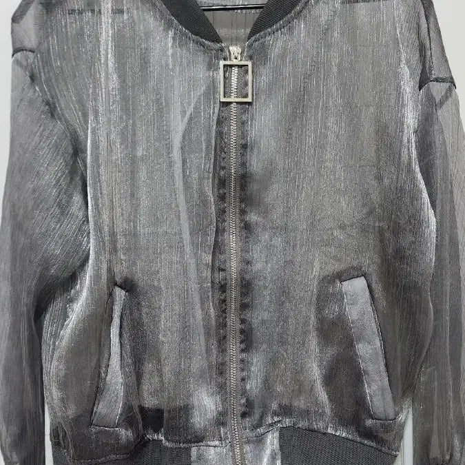 [BUNJANG] Sheer Bomber Jacket Silver Grey / 시스루 봄버 자켓 실버 그레이
