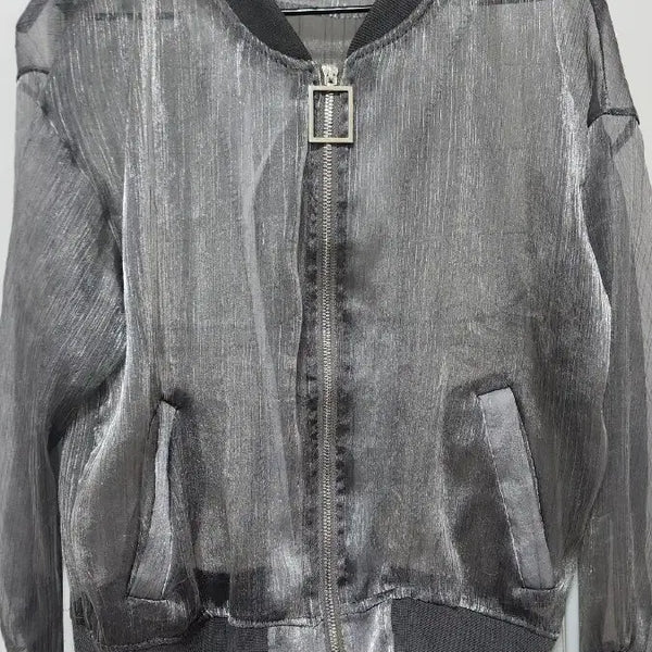 [BUNJANG] Sheer Bomber Jacket Silver Grey / 시스루 봄버 자켓 실버 그레이