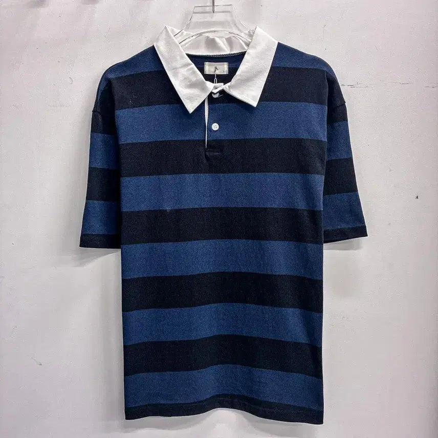[BUNJANG] Stripe Rugby Short Sleeve PK Shirt (FREE) / [새상품] 스트라이프 럭비 반팔 PK셔츠 (FREE) AF609