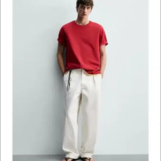 [BUNJANG] Zara Relaxed Fit Double Hem Short Sleeve T-Shirt - Red - L / 자라 릴렉스핏 더블 헴 반팔 티셔츠 L