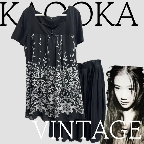 [BUNJANG] Japanese Vintage Ethnic Midi Skirt & Coord Set / 일본빈티지 무채색 에스닉 블랙 모리걸 러블리 미디스커트 패턴 코디세트