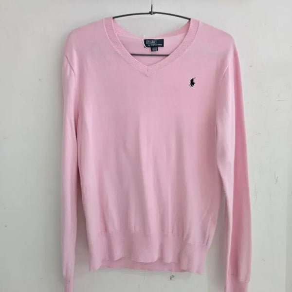 [BUNJANG] Polo Ralph Lauren V-Neck Knit Cotton Pink Size L / 폴로 랄프 로렌 브이넥 니트