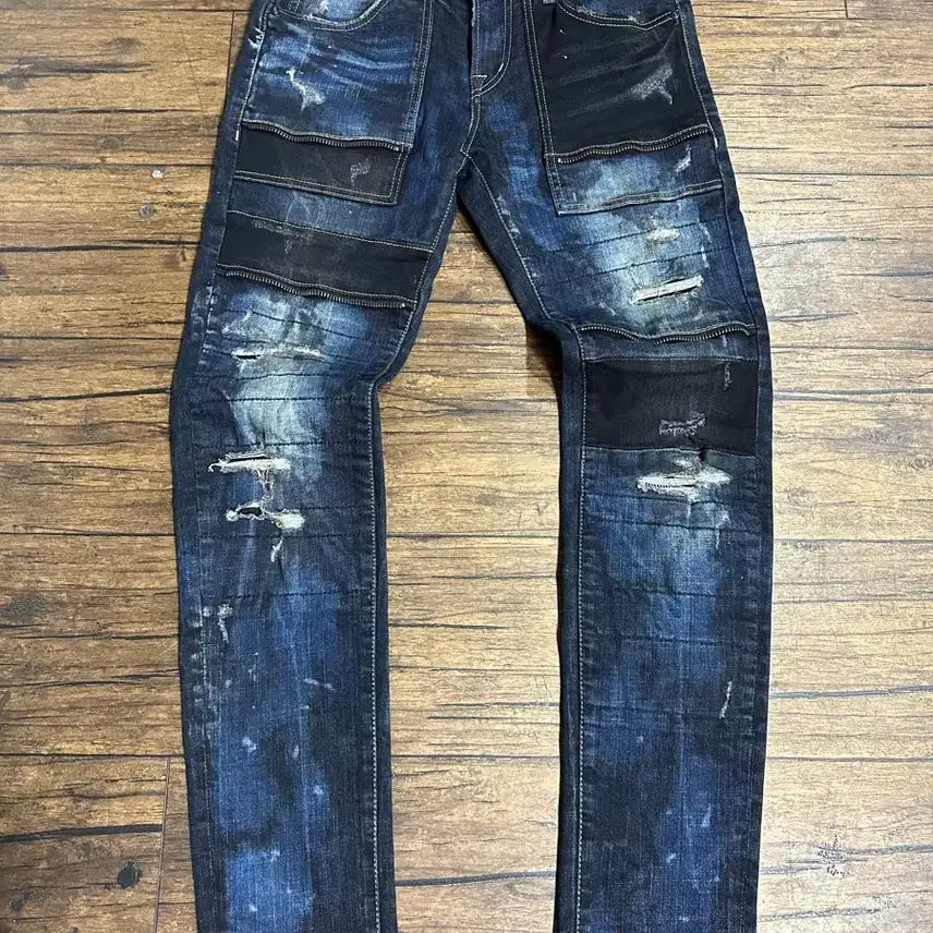 [BUNJANG] Buckaroo Patchwork Distressed Slim Denim Pants / 버커루 패치워크 디스트로이드 슬림 데님 팬츠 청바지 30