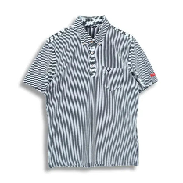 [BUNJANG] Callaway Men's L Embroidered Logo Stripe Polo T-Shirt / 캘러웨이 (MEN - L) 폴리 자수 로고 스트라이프 카라넥 반팔 티셔츠