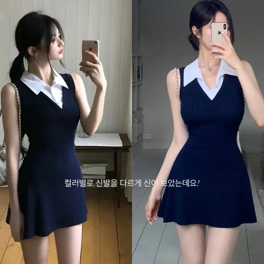 [BUNJANG] Jeanne MUAH Shirt Dress Navy (Midi Length) / 잔느 뮤아 셔츠원피스 네이비(미들기장)