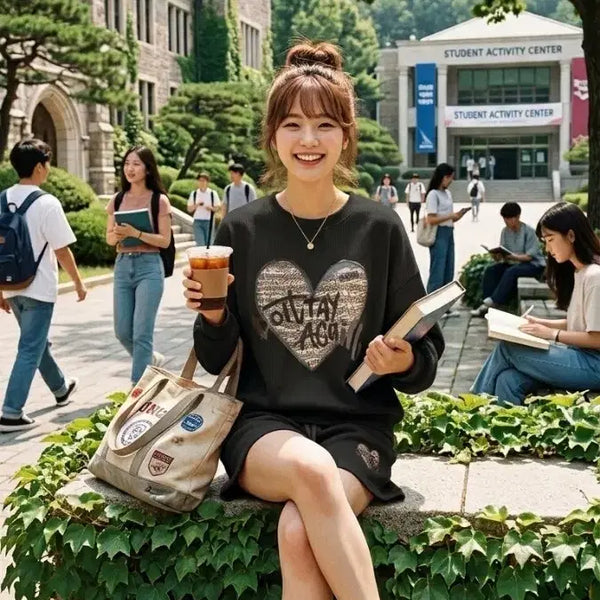 [BUNJANG] Women's Sweatshirt and Shorts Set / 여성 맨투맨 반바지 세트 블랙