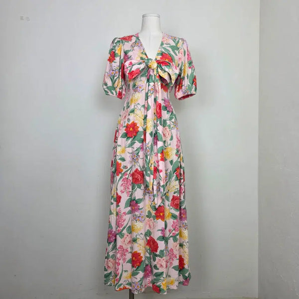 [BUNJANG] Old Navy Pink Floral Linen Maxi Dress / 올드네이비 핑크 플로럴 린넨 타이 리본 맥시 원피스 미국빈티지