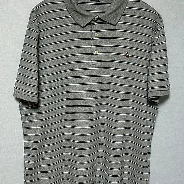 [BUNJANG] Polo Ralph Lauren Striped Men's Short Sleeve Polo Shirt (Size L / 100) / POLO 폴로 랄프로렌 스트라이프 남자 반팔 카라티 QR인증 L 100