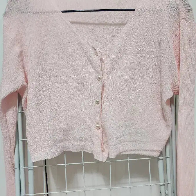 [BUNJANG] Pearl Button Cardigan Pink / 핑크색 진주 단추 가디건