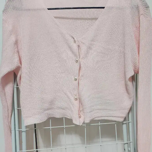 [BUNJANG] Pearl Button Cardigan Pink / 핑크색 진주 단추 가디건