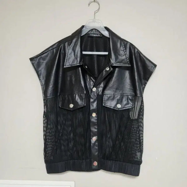 [BUNJANG] INCERUN Colorblock Mesh Vest Jacket / INCERUN 인조가죽 배색 메쉬 베스트자켓