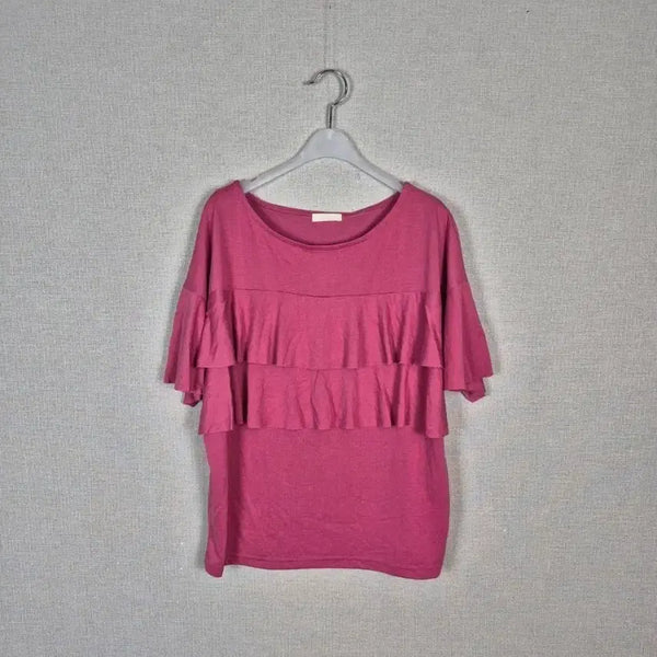 [BUNJANG] Coral Pink Ruffle Blouse Rayon Blend / (#77,88추천)레이온혼방 코랄핑크 캉캉 블라우스
