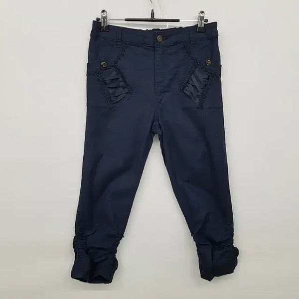 [BUNJANG] axes femme Linen Blend Cropped Pants Navy / axes femme 린넨 밴딩 칠부 팬츠 네이비