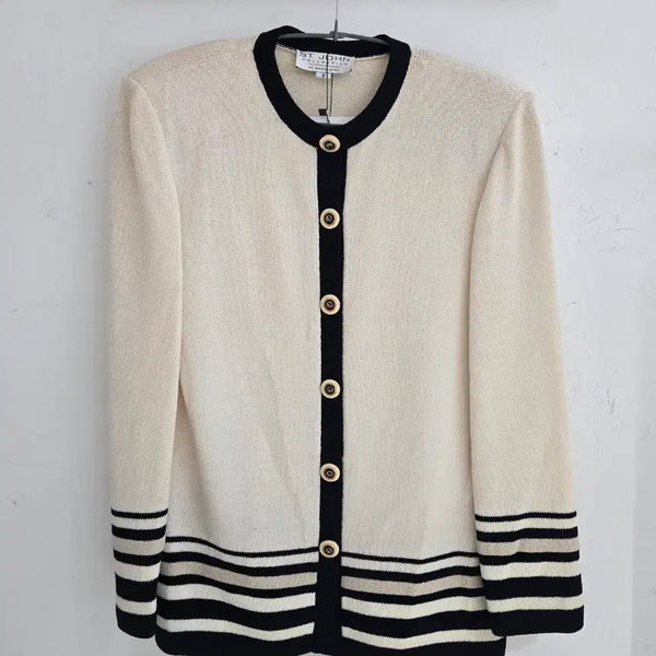 [BUNJANG] St. John Knit Jacket Ivory & Navy / 세인트존 니트 자켓
