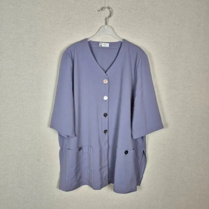[BUNJANG] Purple V-Neck Short Sleeve Jacket (Plus Size) / (#88,99추천)빅사이즈 퍼플 브이넥 반팔 자켓
