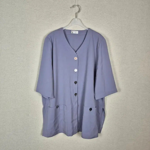 [BUNJANG] Purple V-Neck Short Sleeve Jacket (Plus Size) / (#88,99추천)빅사이즈 퍼플 브이넥 반팔 자켓