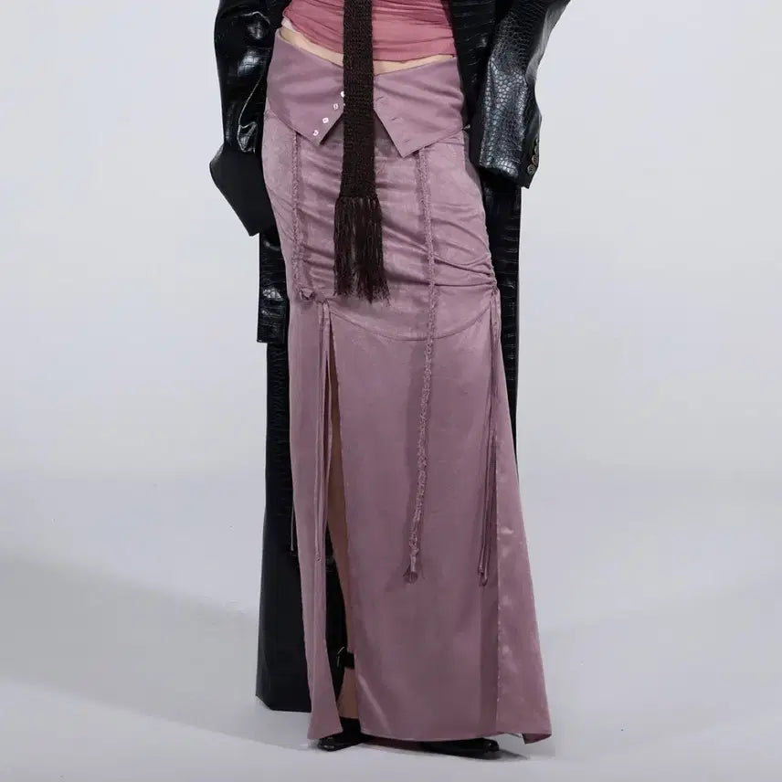 [BUNJANG] Sculptor Braided Detail Satin Skirt - Mauve, Size S / (새상품 무배) 스컬프터 브레이드 디테일 새틴 스커트 모브 S 사이즈