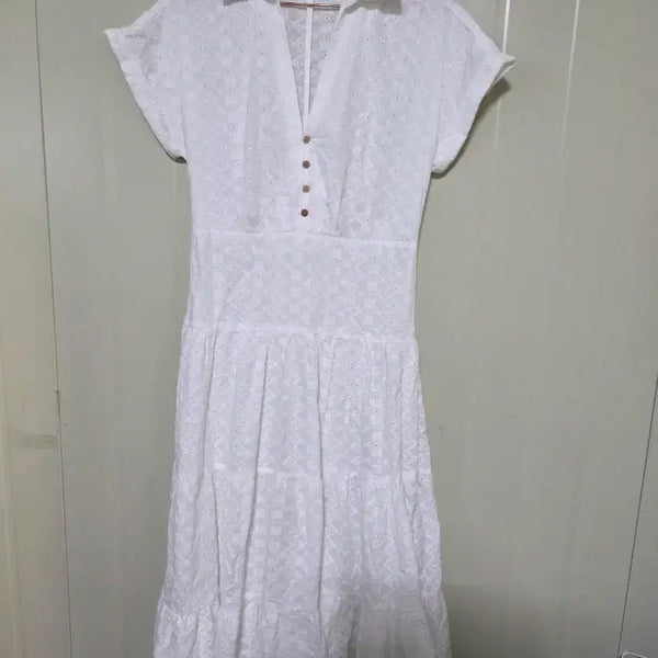 [BUNJANG] Zara White Embroidered Long Dress / 자라 화이트 자수 롱 원피스