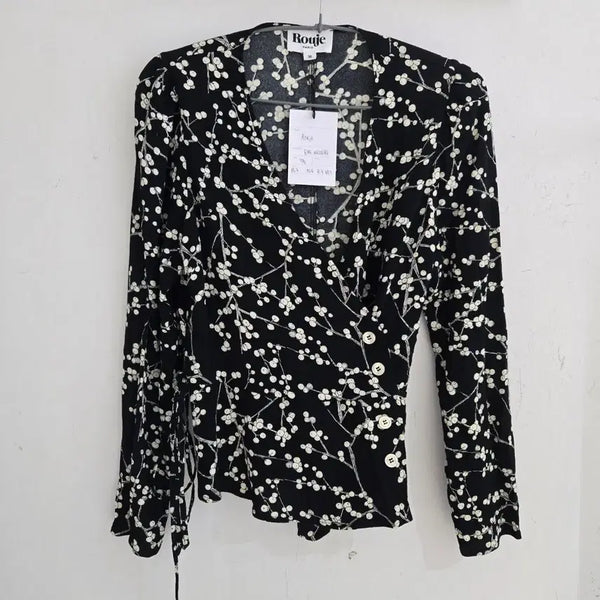 [BUNJANG] Rouje Pattern Blouse Black & Ivory / 루즈 패턴 블라우스