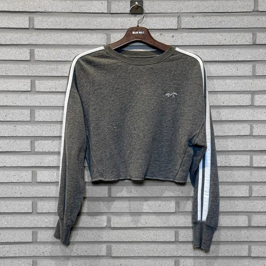 [BUNJANG] Vintage Japanese Cropped Sweatshirt - Grey with Sleeve Detail / JPN VINTAGE 맨투맨 크롭 소매 선 디테일 그레이