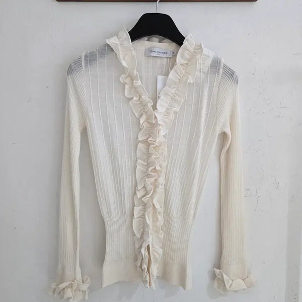 [BUNJANG] Anne Fontaine Button Knit Wool Sweater Cream / 안느 퐁텐 버튼 니트