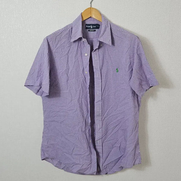 [BUNJANG] Polo Ralph Lauren Short Sleeve Shirt Check Green Pony Purple M / 폴로 랄프로렌 반팔셔츠 체크 그린포니 퍼플 정품 M