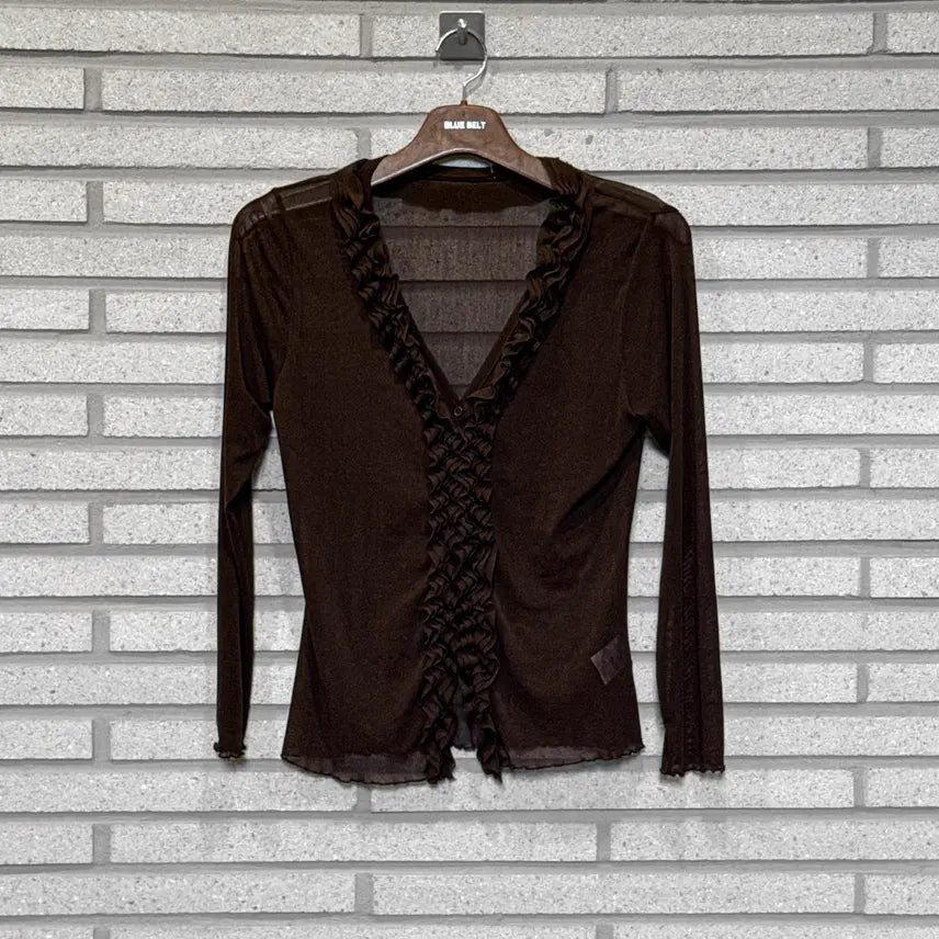 [BUNJANG] Japanese Vintage Blouse Sheer Shirring Detail Brown / JPN VINTAGE 블라우스 시스루 셔링 디테일 브라운