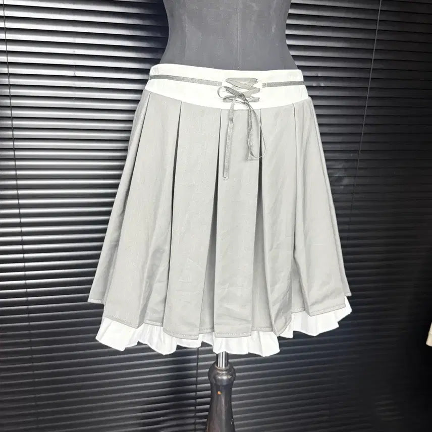 [BUNJANG] Japanese Pleated Layered Skirt Grey / 일본 주름 플리츠 레이어드 치마 스커트 회색 그레이 로리걸 갸루 끈