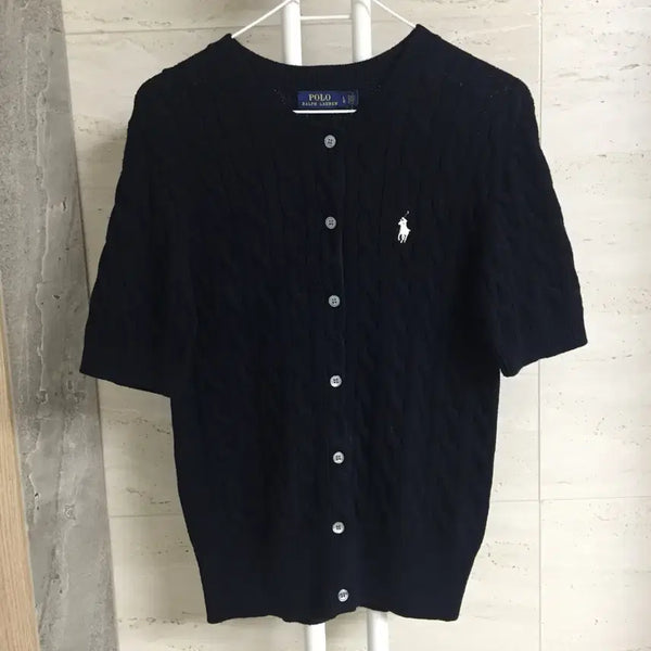 [BUNJANG] Ralph Lauren Polo Cable Knit Cardigan Navy L / 랄프로렌 폴로 반팔 케이블 니트 가디건 L