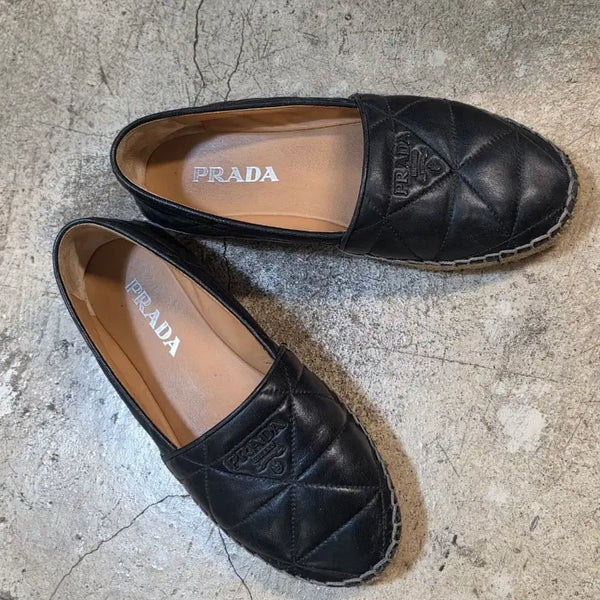 [BUNJANG] Prada Nappa Leather Quilted Espadrille Slip-on Shoes / 프라다 나파 가죽 퀄팅 에스파드리유 슬립온